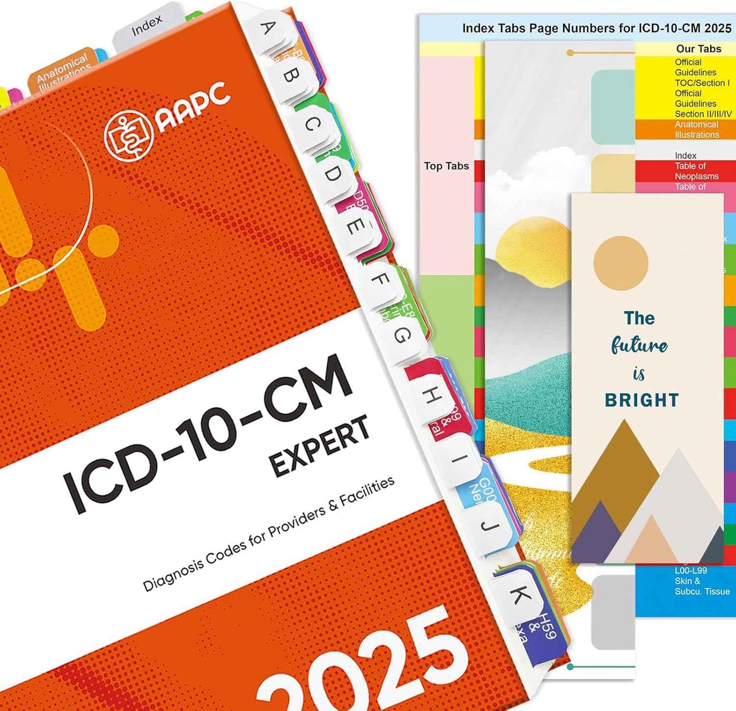 Upgraded Index tabs for AAPC Version 2025 ICD-10 -CM, 96 Book Tabs, Color-Coded with Alignment Card & Page Numbers Sheet & Bookmark, Laminated Durable, Book Not Included