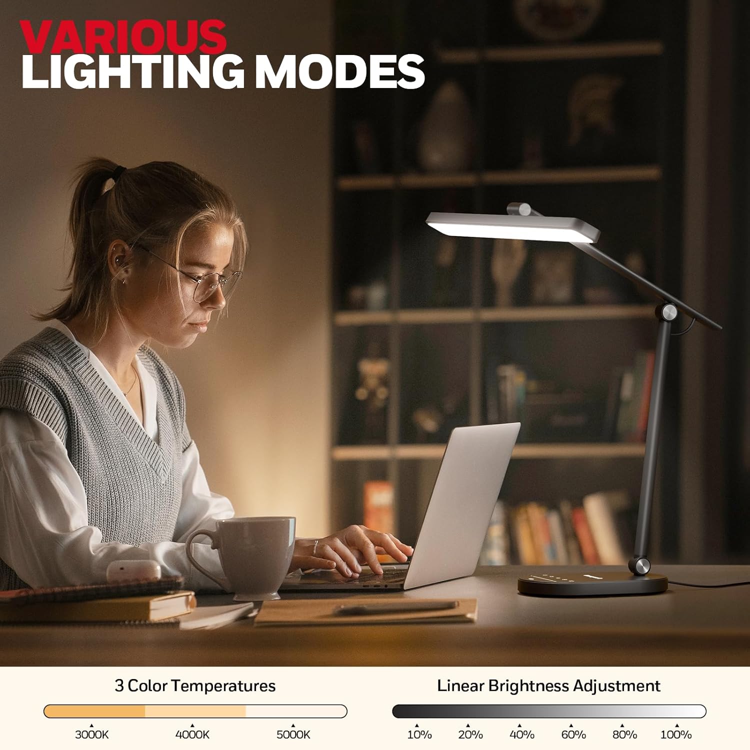 Honeywell Desk Lamp for Home Office, H4 Sunturalux™ Eye-Caring LED Desk Light, 700LM Dimmable Desk Lamp with Timer, Adjustable Desk Reading Light, Touch Auto Dimming Table Lamp for Study, Bedroom - Lumora Desk