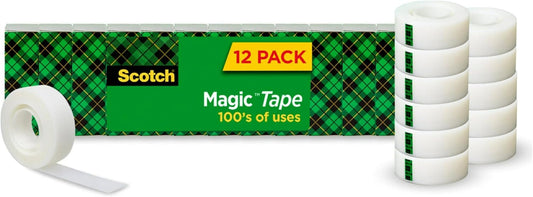Scotch Magic Tape, 12 Rolls, Numerous Applications, Invisible, Engineered for Repairing, 3/4 x 1000 Inches, Boxed - Lumora Desk