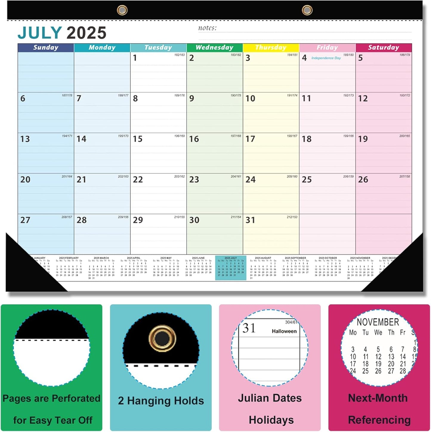 Desk Calendar 2025-2026,Monthly Planner from July 2025 to December 2026,Large 17" x 12",Clear Plastic Cover Desktop/Wall Calendar for Students Teachers & Schools(colorful)