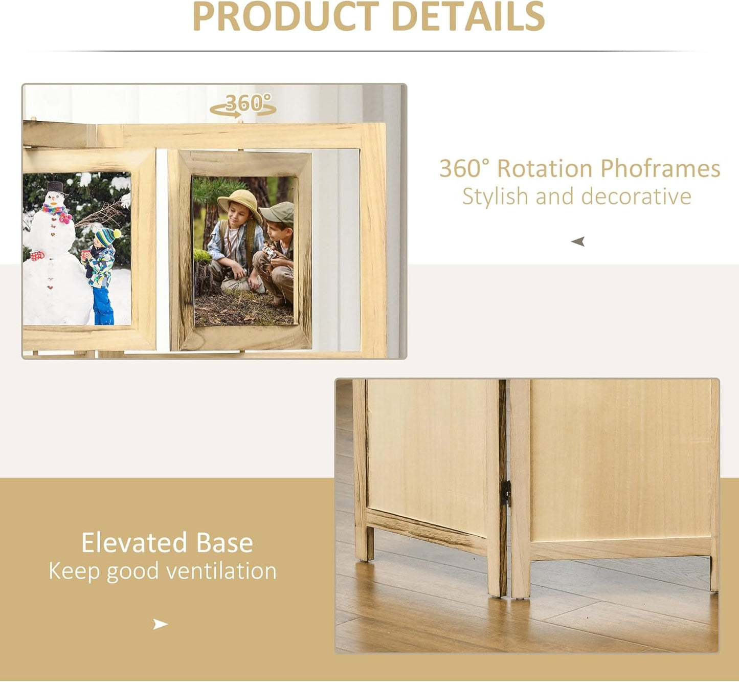 NicBex Room Divider 4 Panel Room Dividers with Photo Frames and Cardstocks Partition Room Dividers and Folding Privacy Screens 5.6 FT Wall Divider for Room Separation,63" W x 0.75" D x 67" H, Natural - Lumora Desk