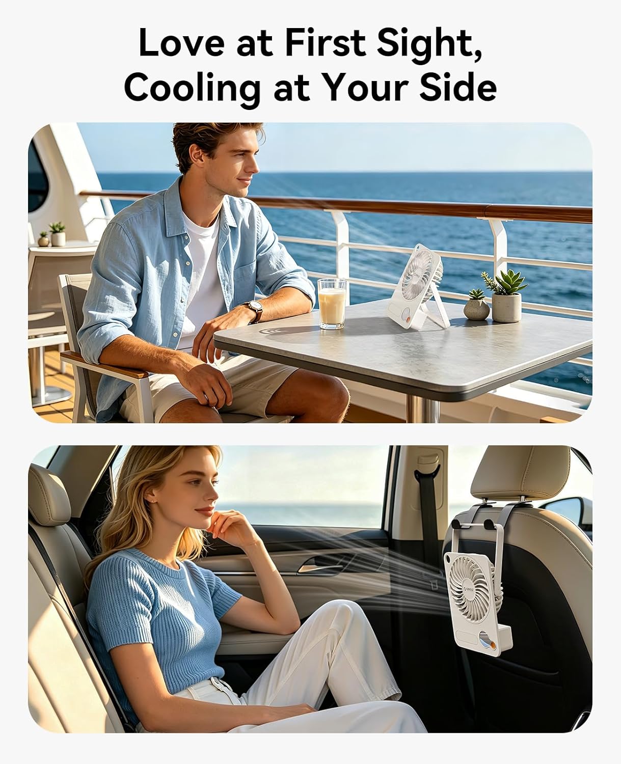 ORICO Portable Desk Fan, Ultra-thin Rechargeable Mini Cooling Fan with 180° Tilt Folding & Small Powerful 3 Speeds Personal Fan with Digital Display for Bedroom Office Camping Travel Beach-DoFAN White