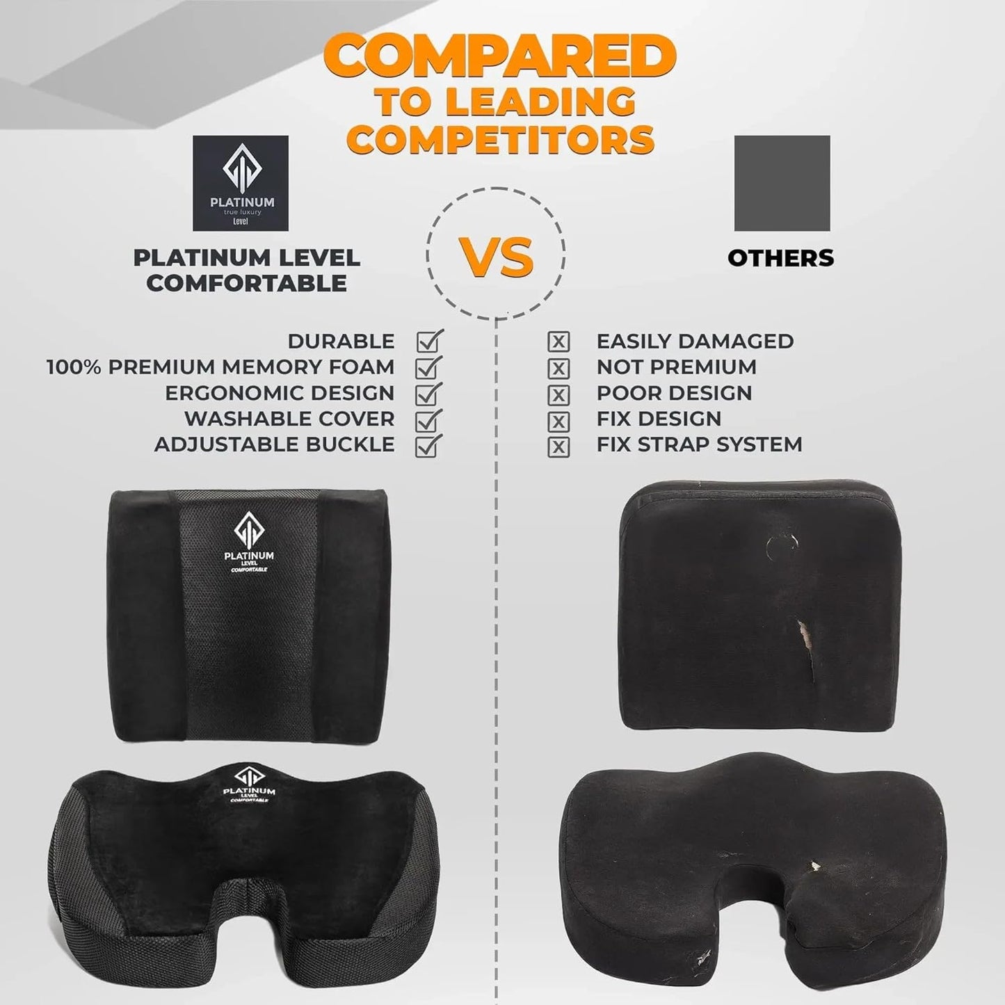 Ergonomic Memory Foam Lumbar & Seat Cushion Back,Tailbone Pain Relief