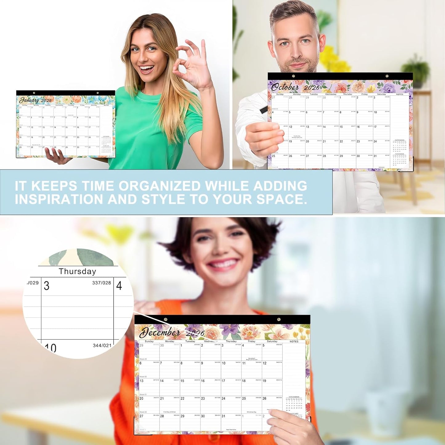 Lbylyhxc Desk Calendar 2026-2027, 18-Month School Year Calendar 2026-2027, January 2026 to June 2027, Large Desktop Calendar Monthly for Teacher with Corner Protectors 17" X 12" (Watercolor Flowers Desk Calendar, 17x12 inches)