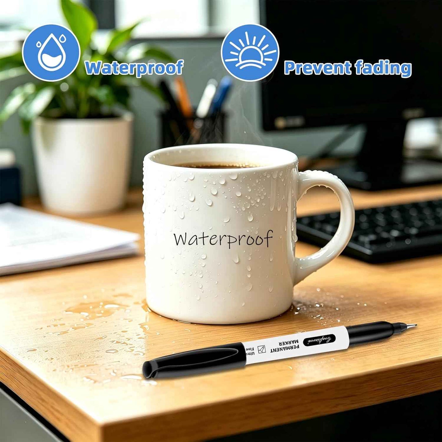 Black Ultra Fine Point Permanent Markers, Extra Fine Tip, Quick Drying and Waterproof, Fade Resistant Perfect on Paper, Glass, Metal, Plastic, Wood, Office & School Use, 12 Pack
