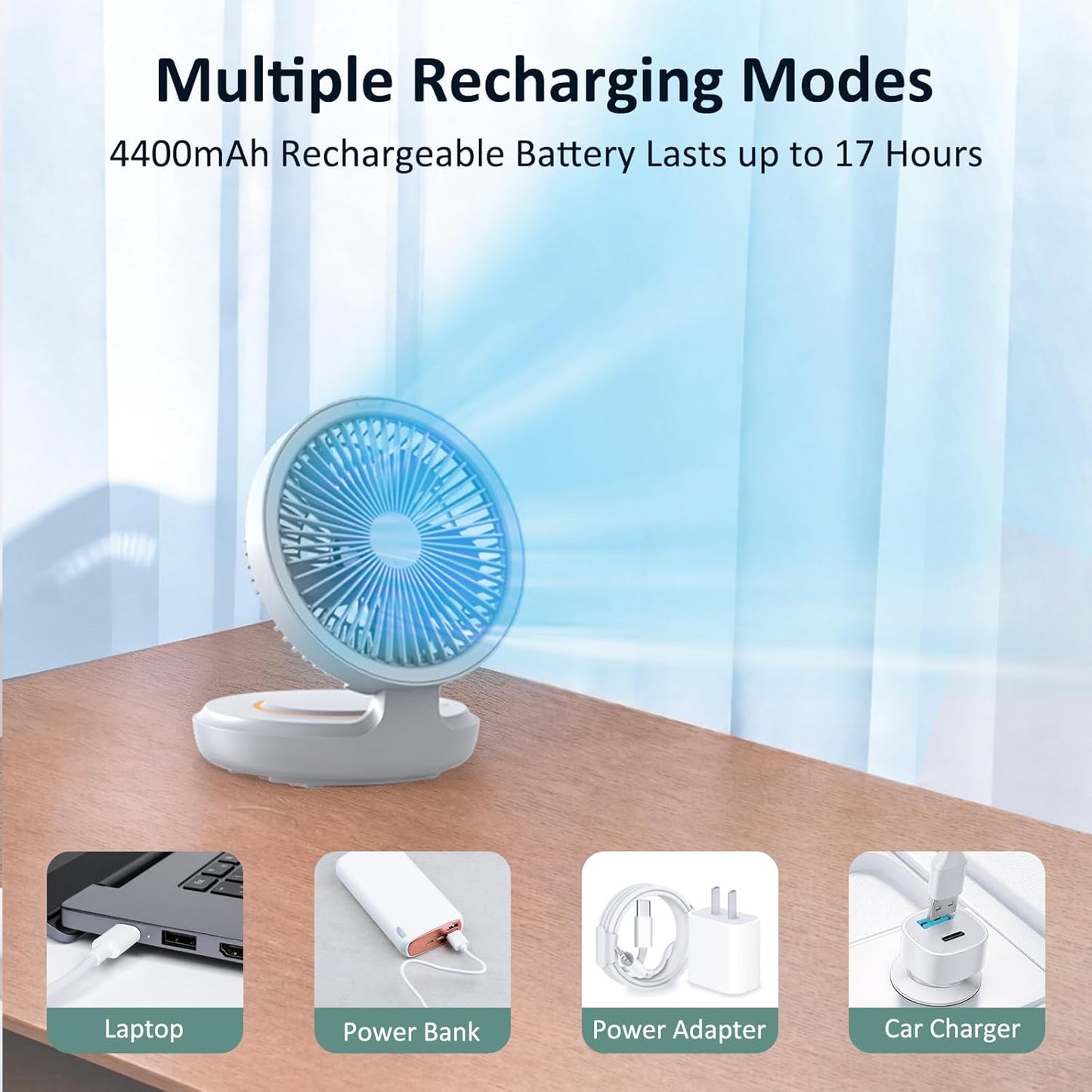 shinic Foldable Small Desk Fan with LED Night Light, USB Rechargeable Portable Wall-Mounted Fan, 4 Speeds Quiet Hanging Fan for Bedroom, Office, Dorm, Camping, Outdoor Use