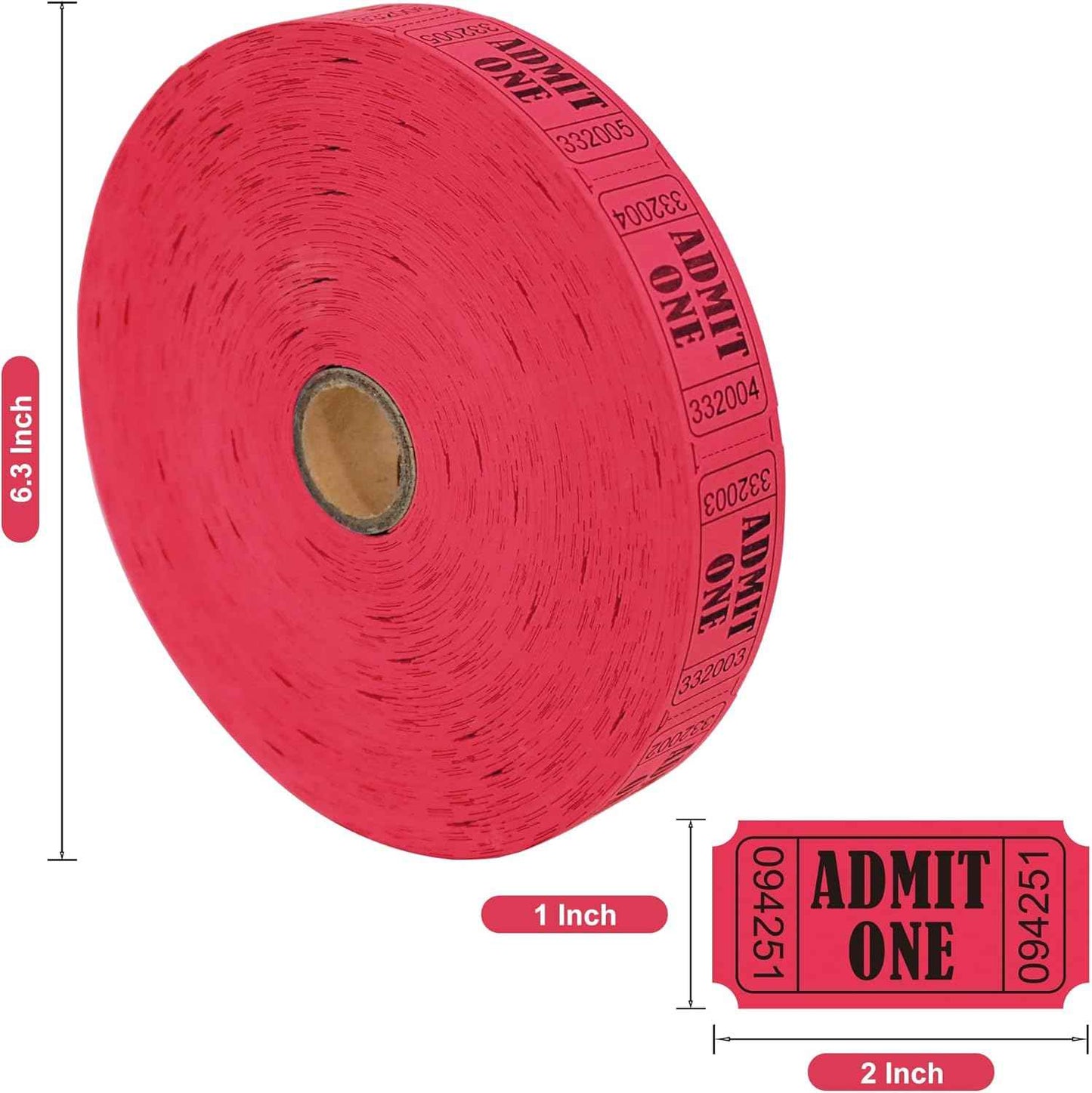 L LIKED 2000 Red Raffle Tickets with Perforations and Consecutive Numbers,Single Ticket Roll for Events, Carnivals, Door Prizes & Drinks