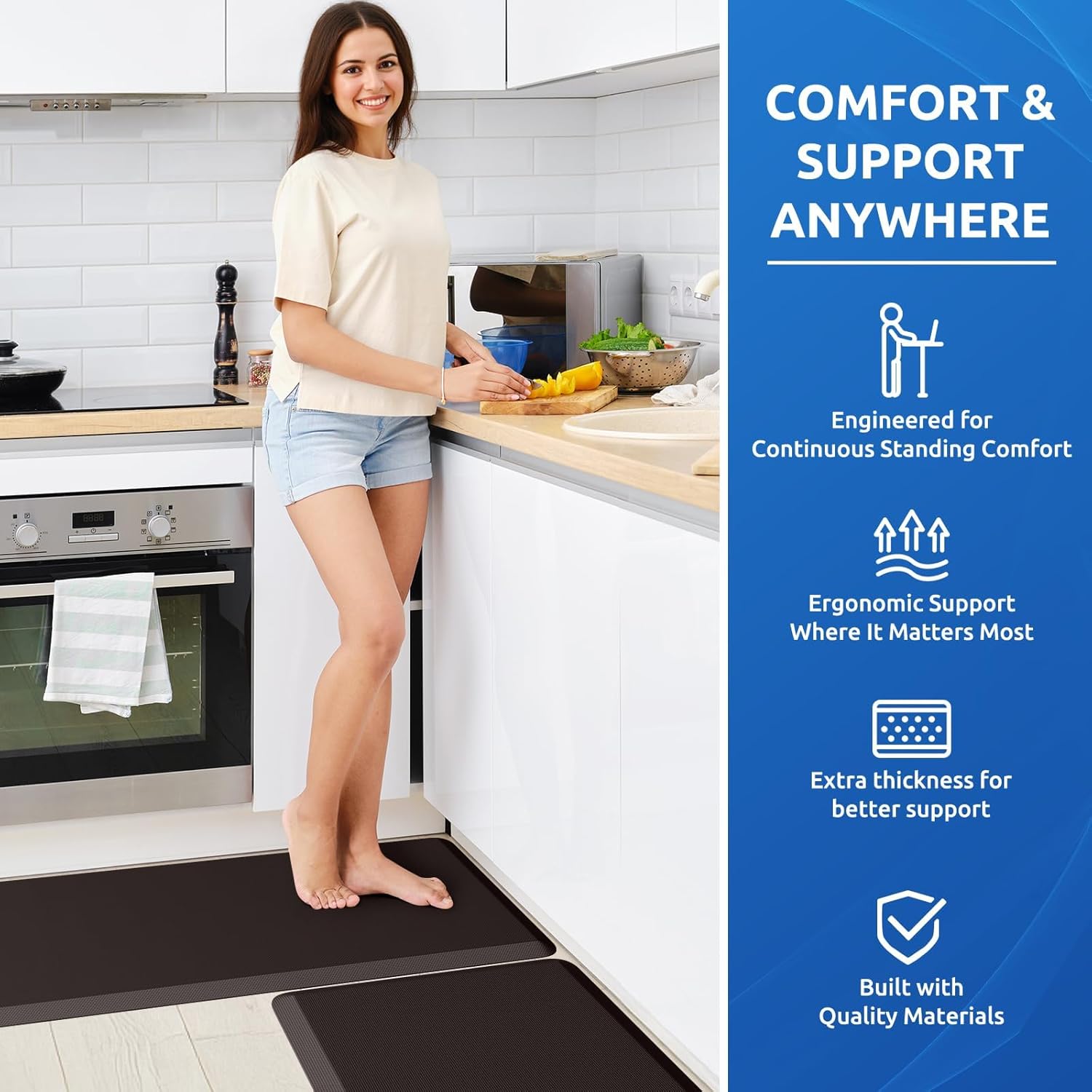 KitchenClouds 2PCS Kitchen Rugs Cushioned Anti-Fatigue Non-Slip Waterproof Kitchen Mat Comfort Foam Standing Mat for Floor Office Sink Laundry (Chocolate) - Lumora Desk