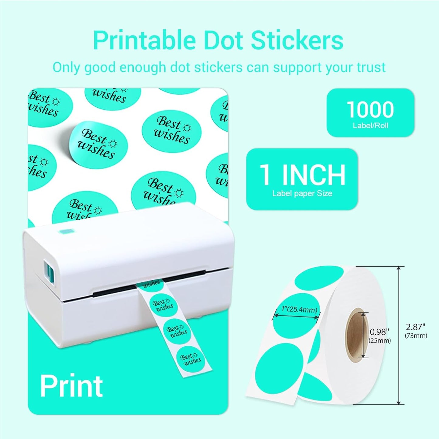 1 Inch Circle Dot Stickers 1000 PCS Color Coding Thermal Labels Dots Writable Printable Small Round Stickers for Office, Classroom, Inventory, Garage, Organizing Storage, Watercolor Green