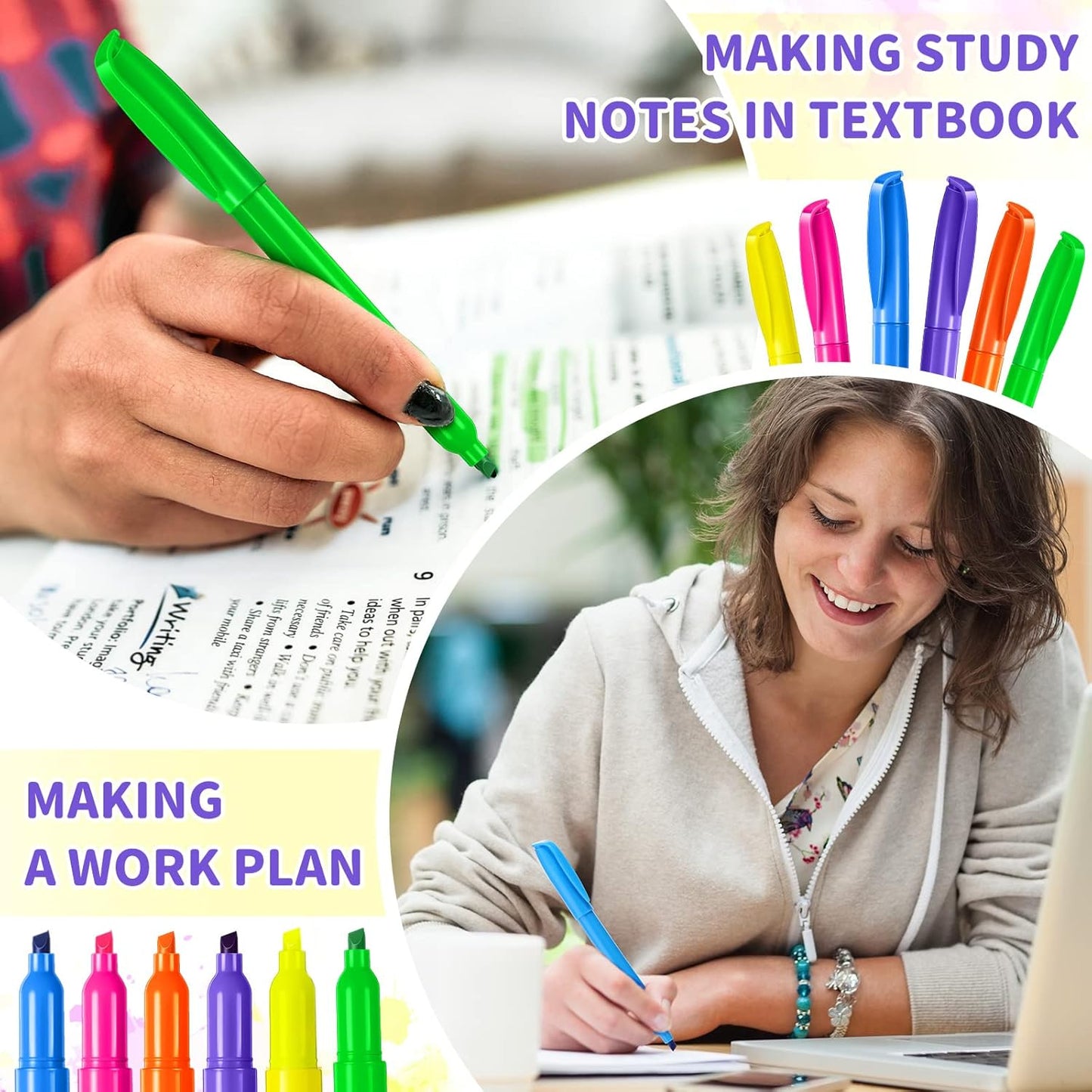 Handepo Highlighter Bulk Assorted Colors Dry Quickly Highlighter Markers Chisel Tip Pens for Kids Adult School Teachers Office Supplies Carnival Classroom graduation Rewards(300 Pcs)