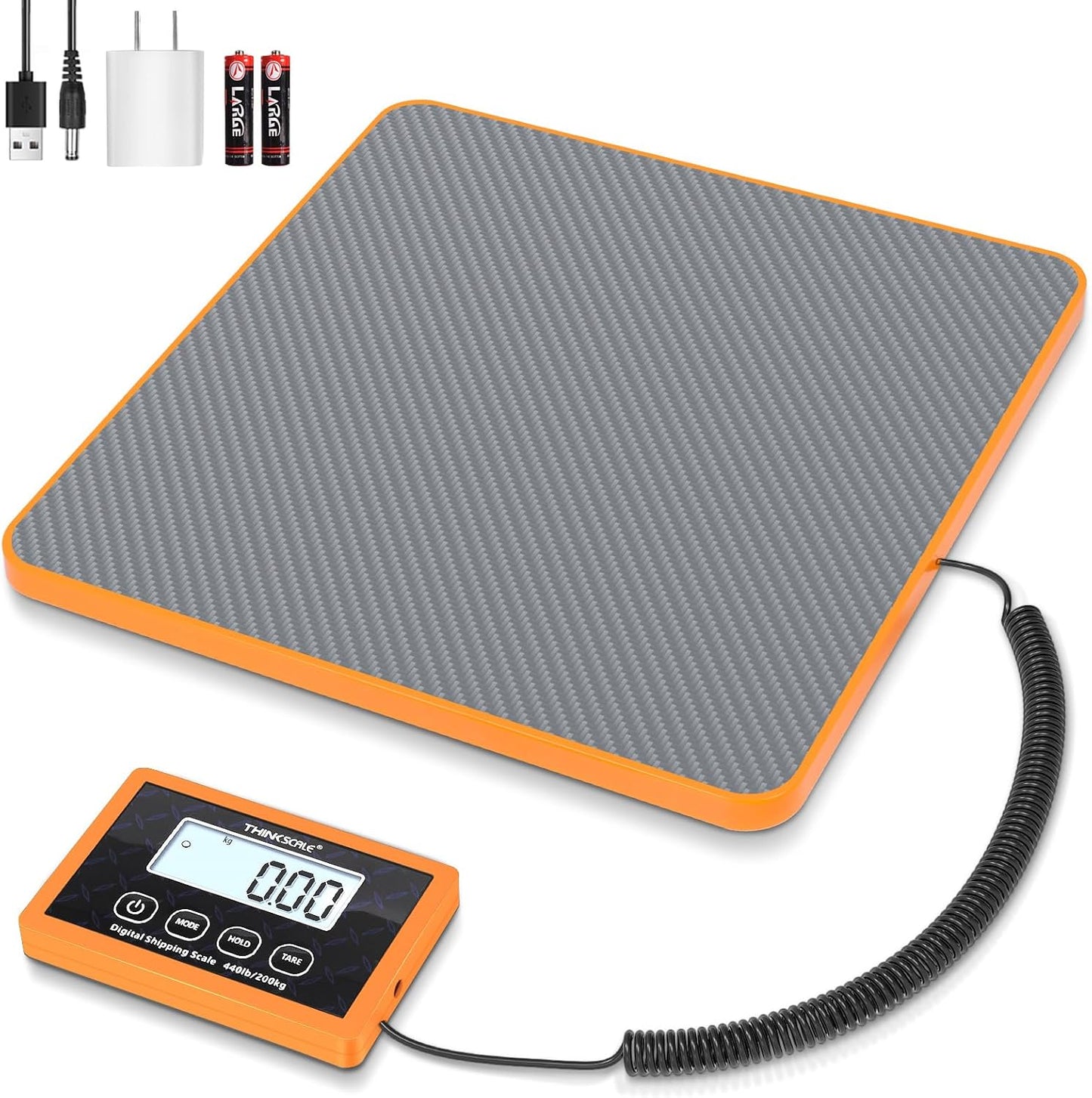 THINKSCALE Shipping Scale, 10g Precision Postal Scale - 440lb Capacity, Lightweight Postage Scale for Packages, Luggage, Mail, Ecommerce, Warehouse & Home, Battery & AC Adapter Included