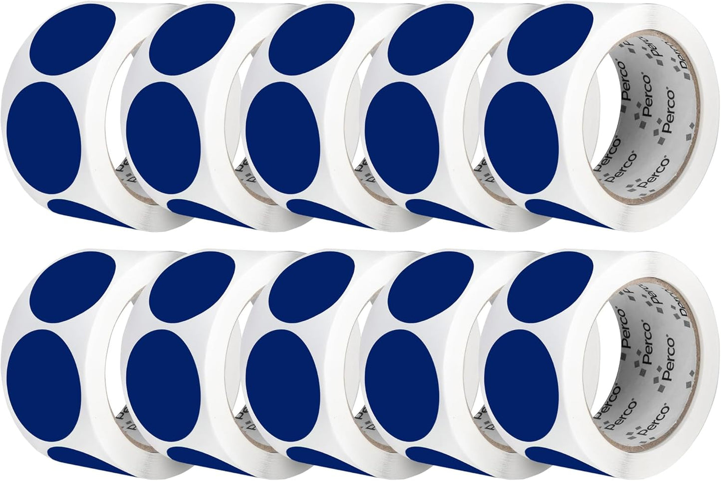 Perco Dark Blue 2-Inch Perforated Circle Dot Sticker Labels — 10 Rolls, 5,000 Round Stickers — with Permanent Adhesive for Organizing, Color Coding, Bin Labeling, Packaging Alerts—Made in USA