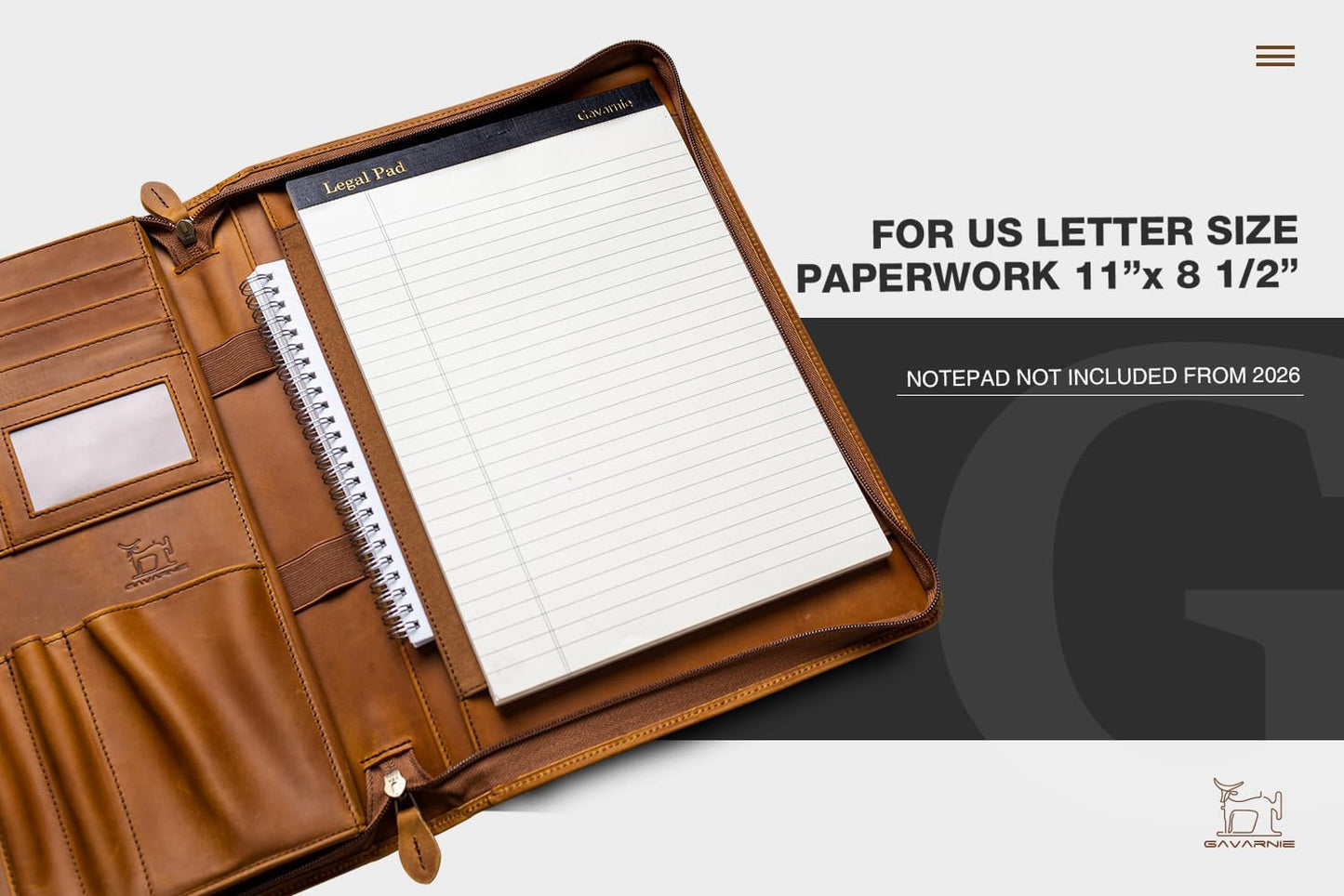 Genuine Leather Professioal Business Portfolio Padfolio Folder with Zipper for Men and Women,Work Portfolio for Letter Size Notepad, for Meeting and Travel, Brown