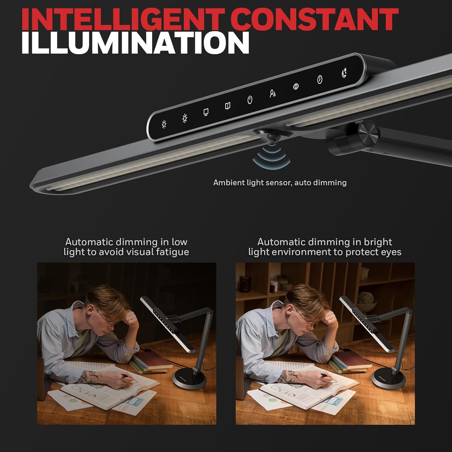Honeywell Desk Lamp for Home Office, H9 Sunturalux™ Eye-Caring LED Desk Light, 1000LM Dimmable Desk Lamp with Timer and Auto-Sensing, Adjustable Desk Reading Light or Study, Cumputer, Architect - Lumora Desk