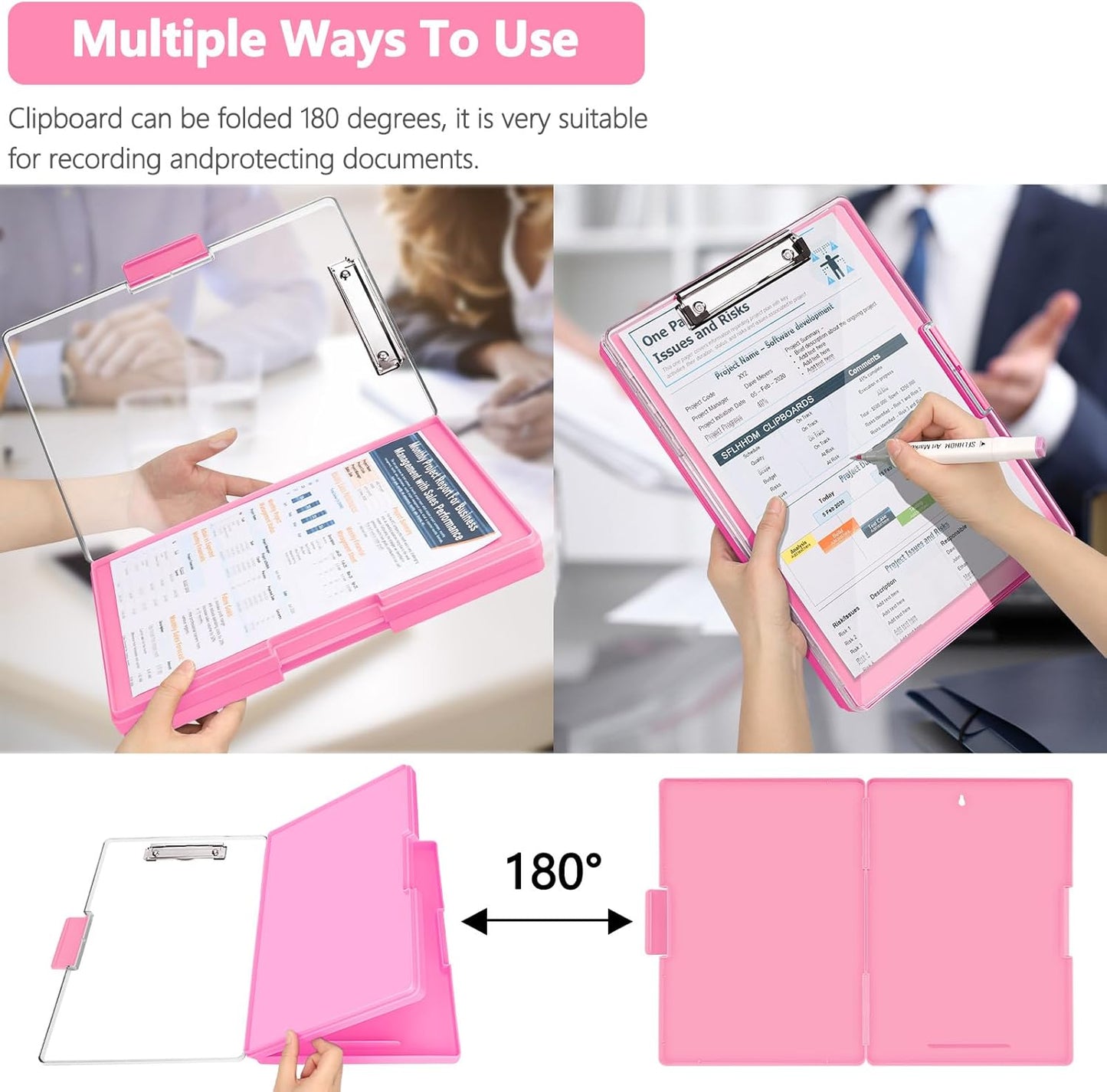 Clipboard with Storage,Heavy Duty Clip Boards 8.5x11 with 2 Storage Case,Clear Visible Top Panel Storage Clipboards,Side Opening Clip Boards,Nursing Clipboard Folder Case for Office Supplies-Pink