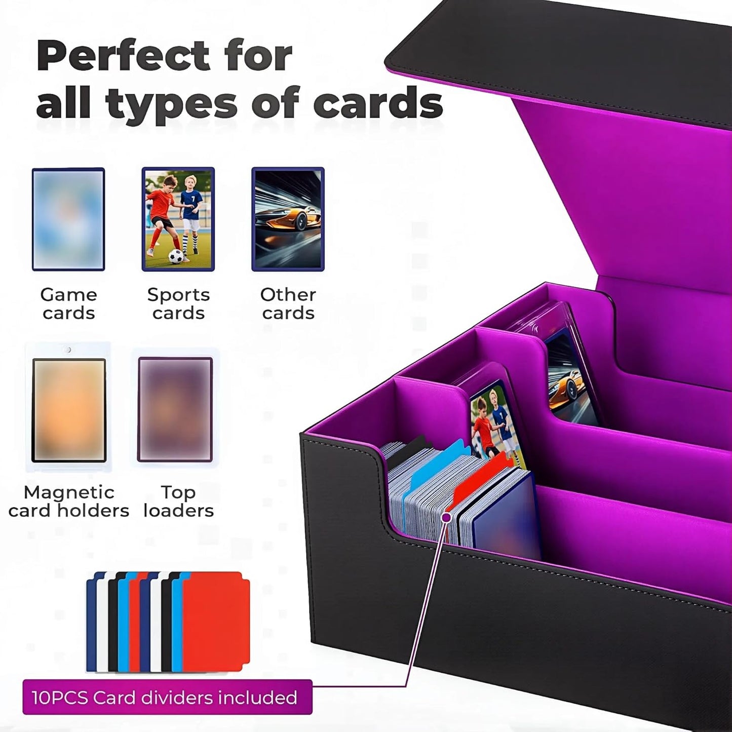 Card Storage Box For Trading Cards,1800+ MTG Deck Box With 10 Dividers,6 Stoppers,4 Supporters,Leather Magnetic Closure Card Boxes Fits For Magnetic Cards Holder,Toploaders,YuGiOh,TCG