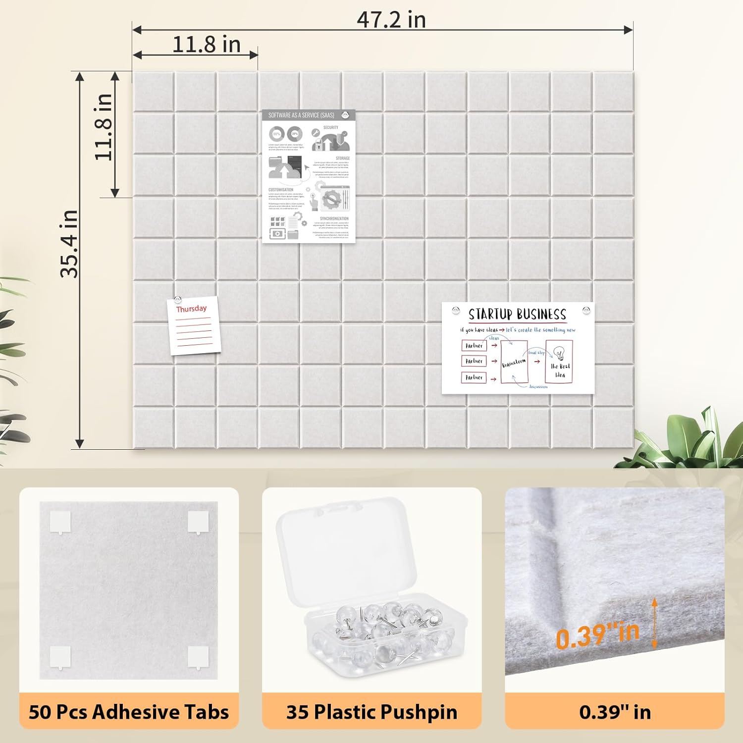 Smarpau Large Felt Cork Board, 12 Pack Black Bulletin Board for Walls 48"x36", Corkboards with Safe Removable Adhesive Tabs Pushpins, Cork Bulletin Board for Home Office - Lumora Desk