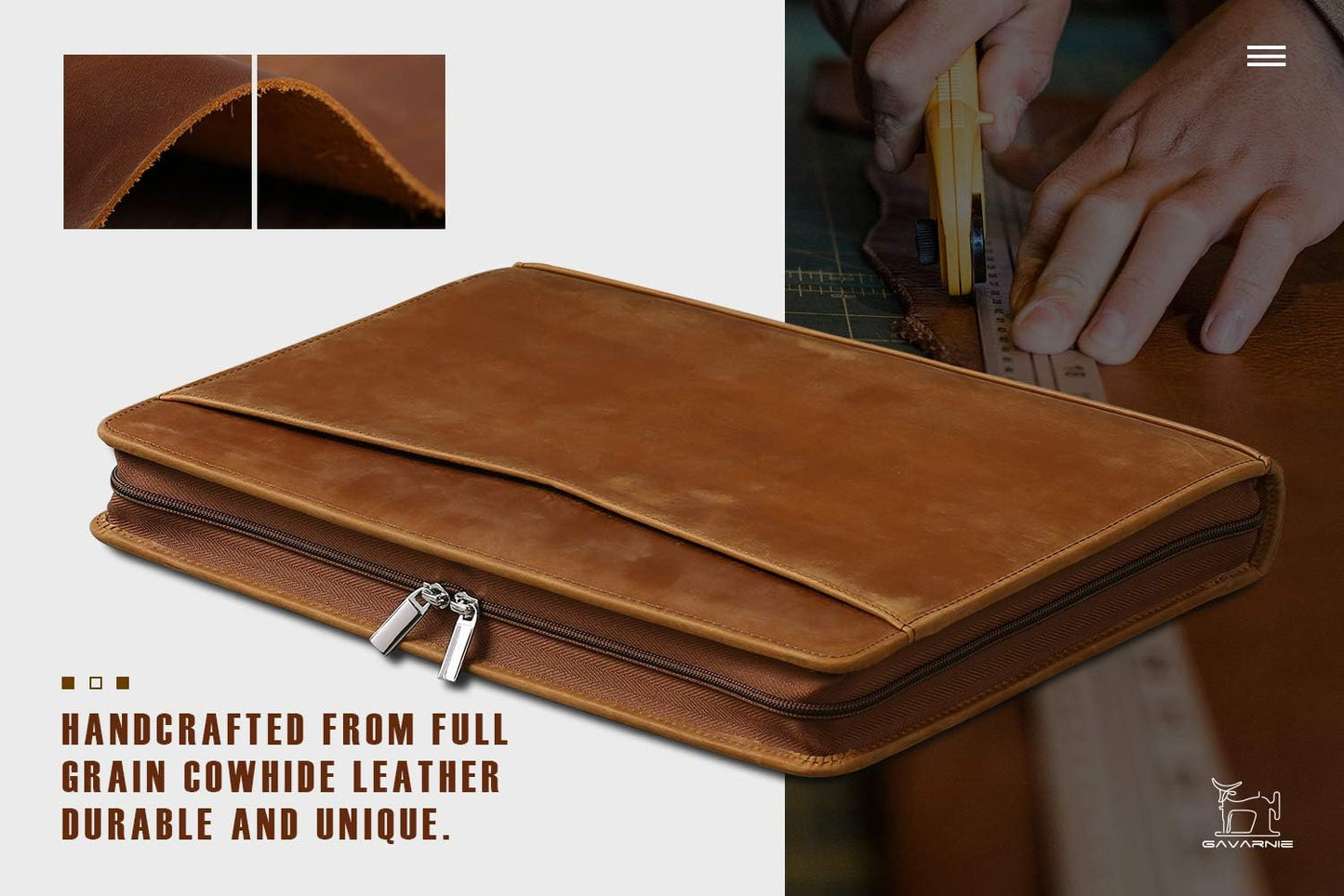 Genuine Leather Business Portfolio Padfolio Folder with Zipper for Men, Men's Leather Padfolio Folder for 13" Laptop, Business Portfolio with Letter Size Notepad, Graduation Gift，Brown