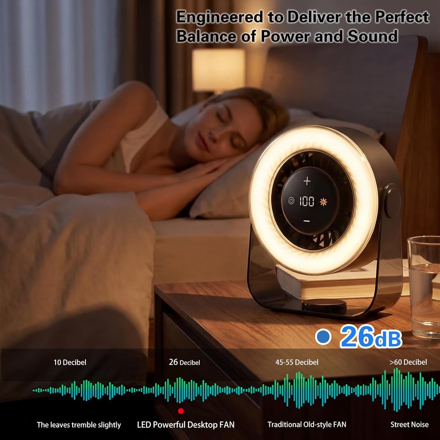 Desk Fans for Bedroom,Portable Colored LED Light 100 Speed Digital Display USB Rechargeable Table Fan,Quiet Wall-Mounted Desk Fan for Home Office Bedroom Camping Traveling(Black)