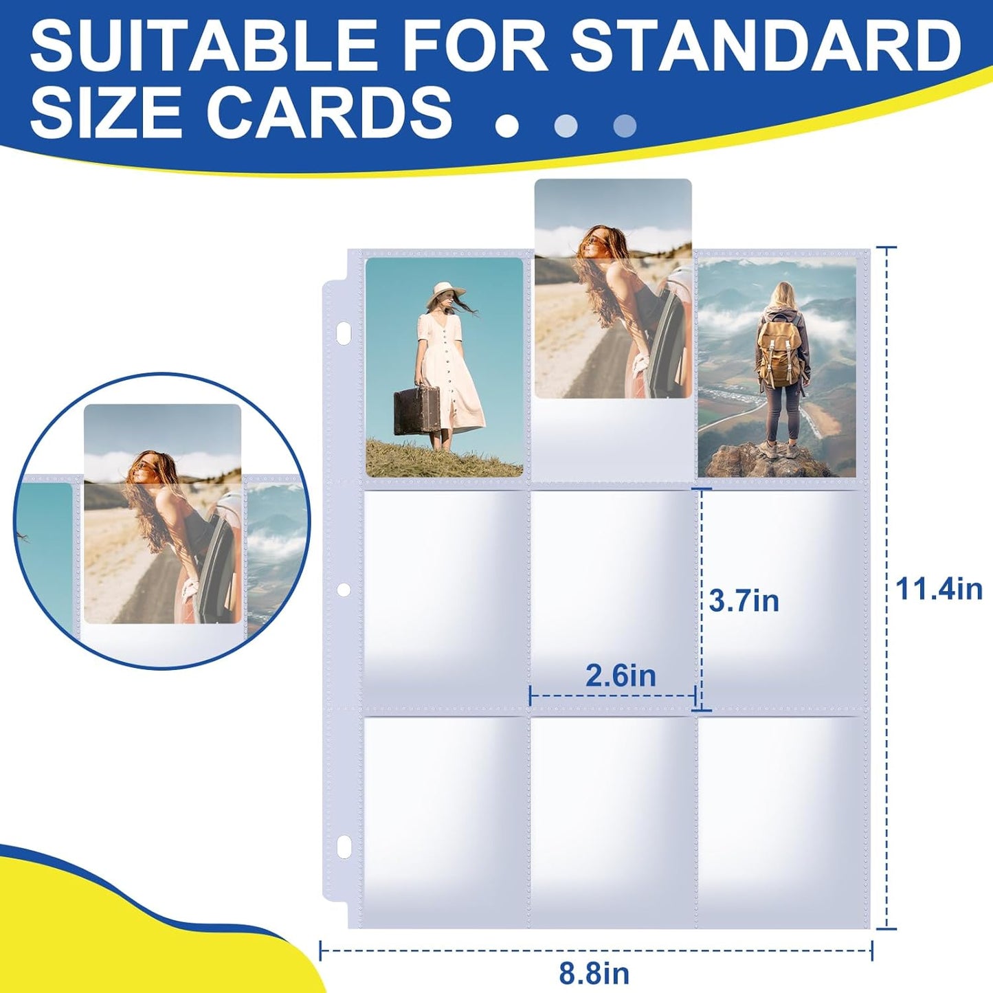 7200 Pockets Card Sleeves Binder Sheets, 9 Pocket Card Sleeves for 3 Ring Binder, Trading Cards Sleeves Fit for Baseball, Football, Game, Business Cards(400 Pages)