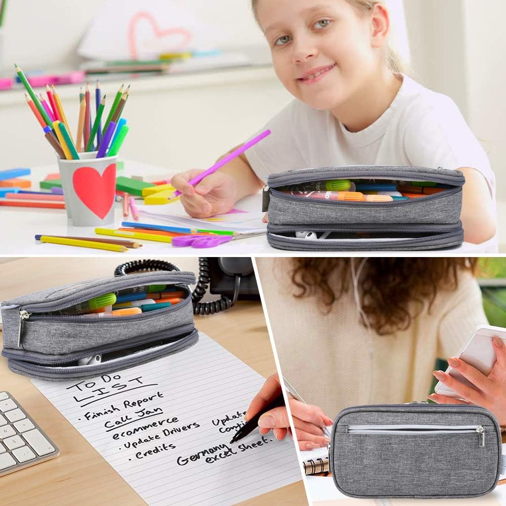 Large Capacity Pencil Case Big Pencil Bag Pouch High Storage Pen Pencil Holder Marker Portable Office Stationery Desk Organizer Makeup Bag Adults, Gray