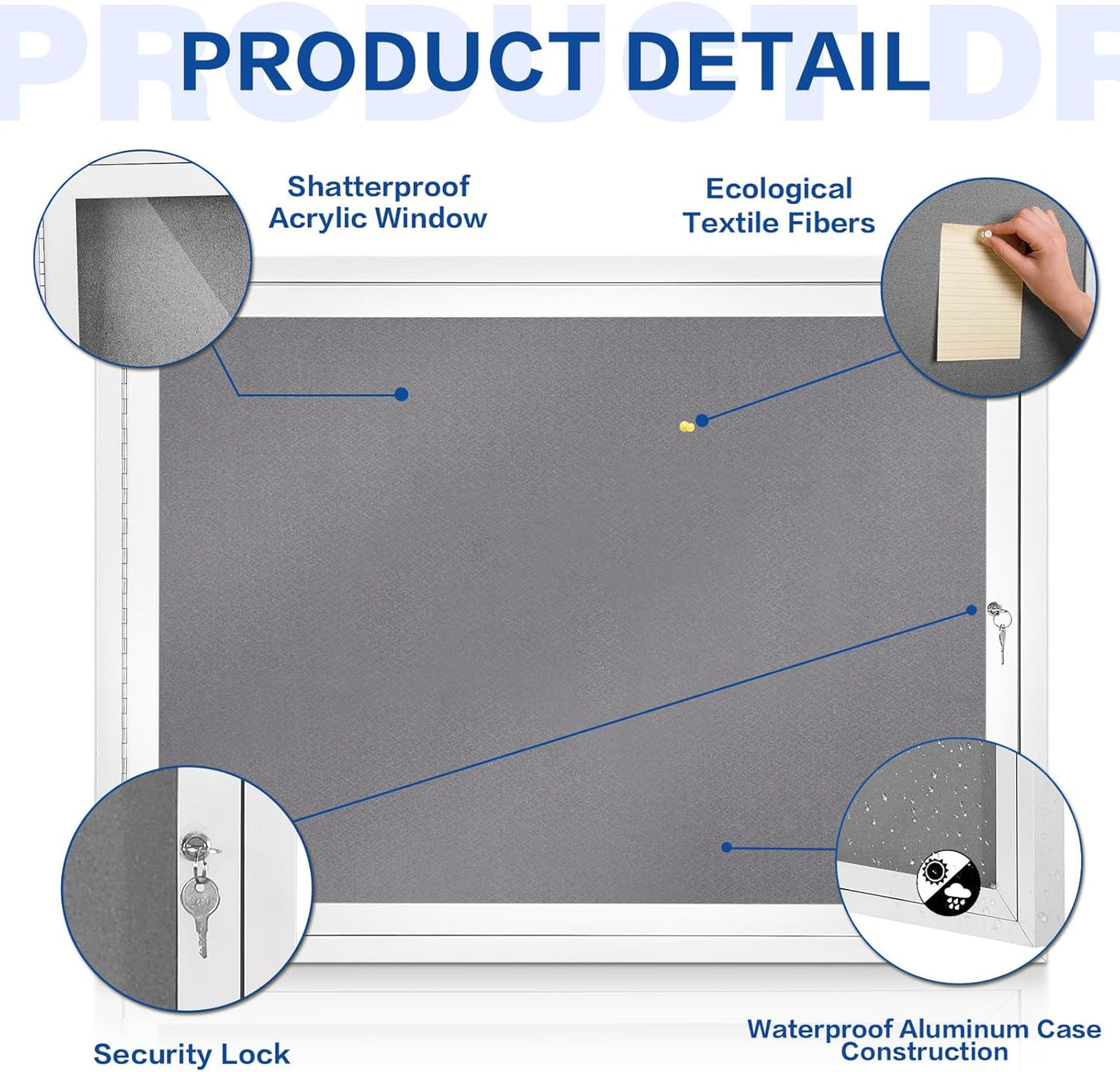 SWANCROWN Enclosed Bulletin Board Grey Felt Displays Boards Weather Resistant Wall Mounted Notice Case,37x28inches