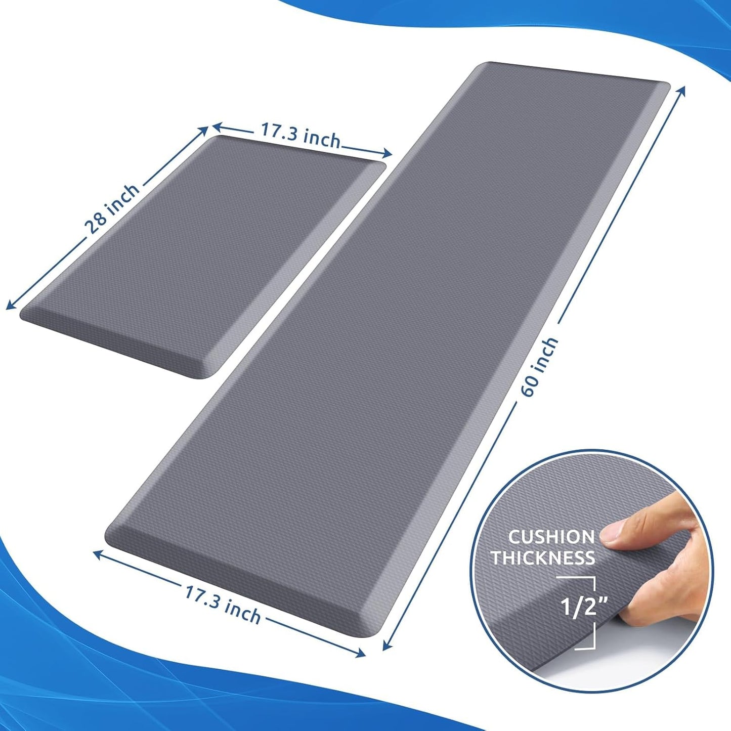 KitchenClouds 2PCS Kitchen Rugs Cushioned Anti-Fatigue Non-Slip Waterproof Kitchen Mat Comfort Foam Standing Mat for Floor Office Sink Laundry (Grey) - Lumora Desk