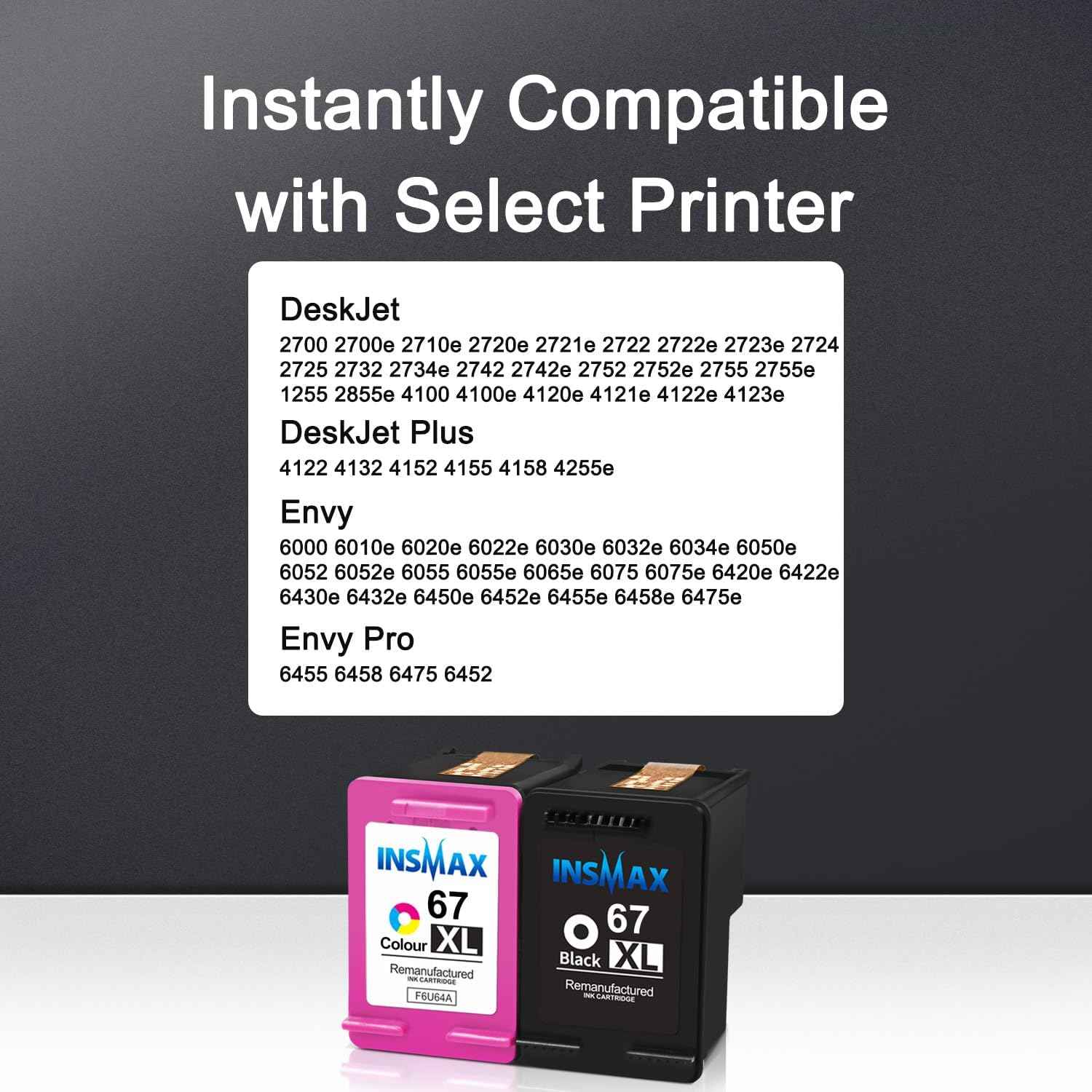 67XL Ink Cartridge Replacement for HP 67 XL Remanufactured for HP Ink 67 67XL for DeskJet 2755e 2700 2855e 2800 2752 2742e 4155e 4255e 4100 Envy 6055 6055e 6455e Printer (1 Black,1 Tri-Color)