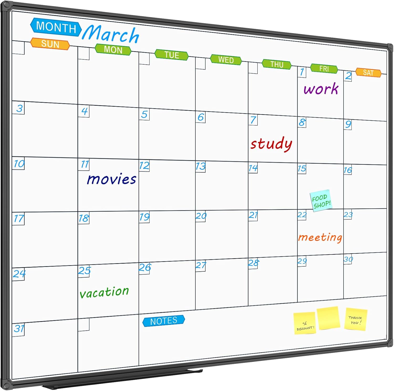 JILoffice Dry Erase Calendar Whiteboard 48 X 36 Inch - Magnetic White Board Calendar Monthly, Black Aluminum Frame Wall Mounted Board for Office Home and School - Lumora Desk
