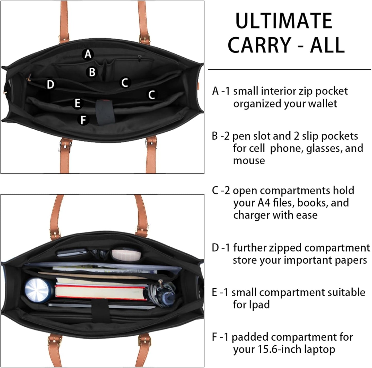 Laptop Bag for Women Waterproof Lightweight Leather 15.6 Inch Computer Tote Bag Business Office Briefcase Large Capacity Handbag Shoulder Bag Professional Office Work Bag