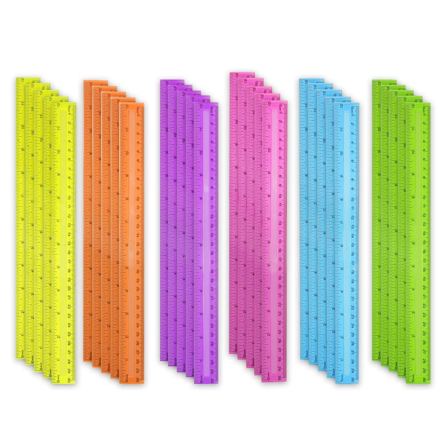 DAGONGREN 30 Pack Clear Plastic Rulers 12 Inch,Transparent Assorted Color Metric Bulk Rulers with Inches and Centimeters,Kids Ruler for School,Home,Office