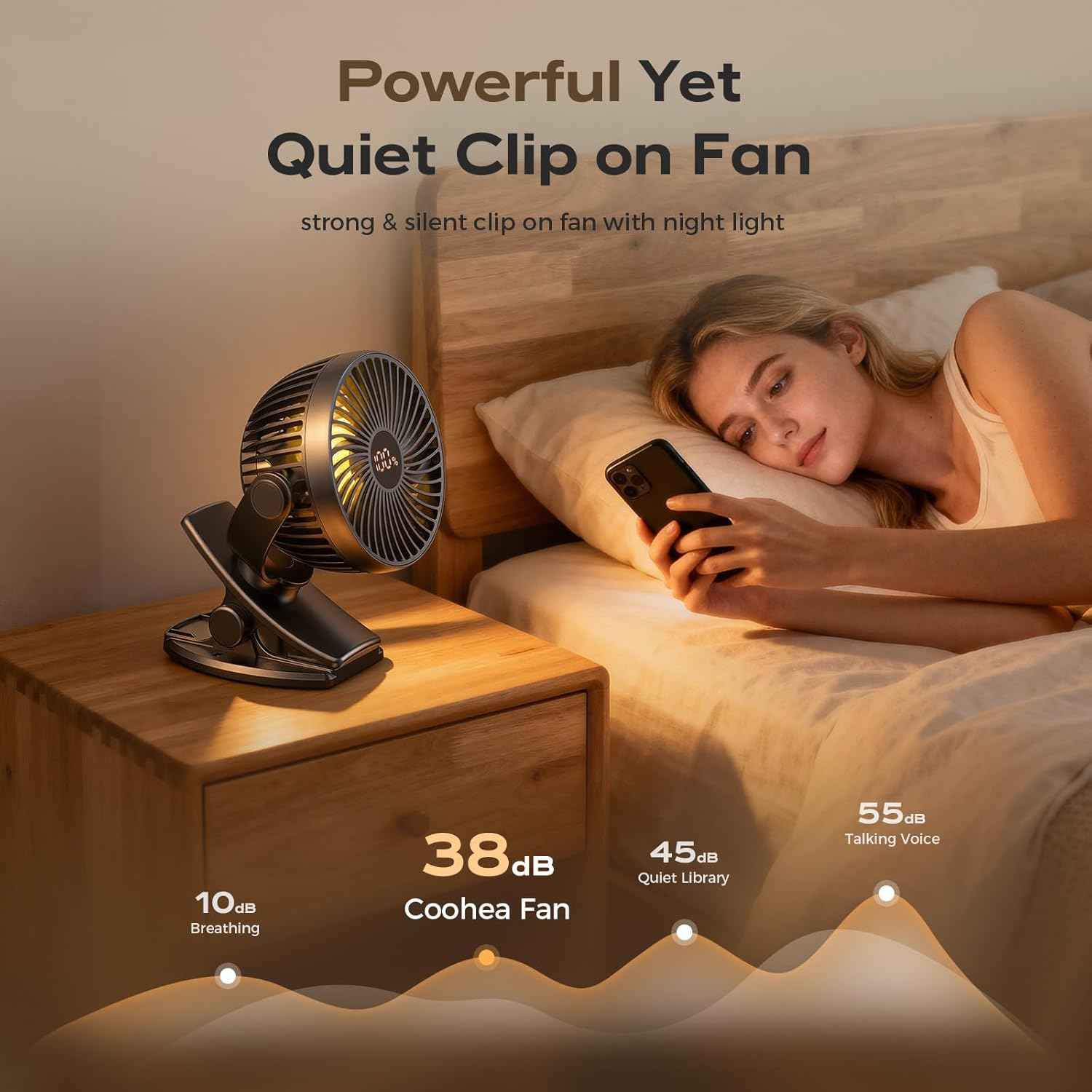 Coohea Portable Clip on Fan 4000mAh Rechargeable Battery Last Up to 26.5H Runtime, Desk Fan with 4 Speeds & 360° Rotation, Powerful Yet Quiet Mini Fans for Office, Gym, Bed, Stroller, Study (Black)