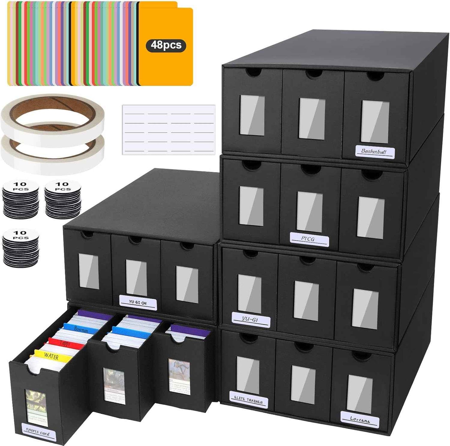 Trading Card Storage Box, 18000+ Cards Deck Box for MTG Commander, Trading Cards Organizer with 48 Card Dividers, Labels & Tapes, Visible Card Deck Boxes for MTG TCG PTCG Sport Cards
