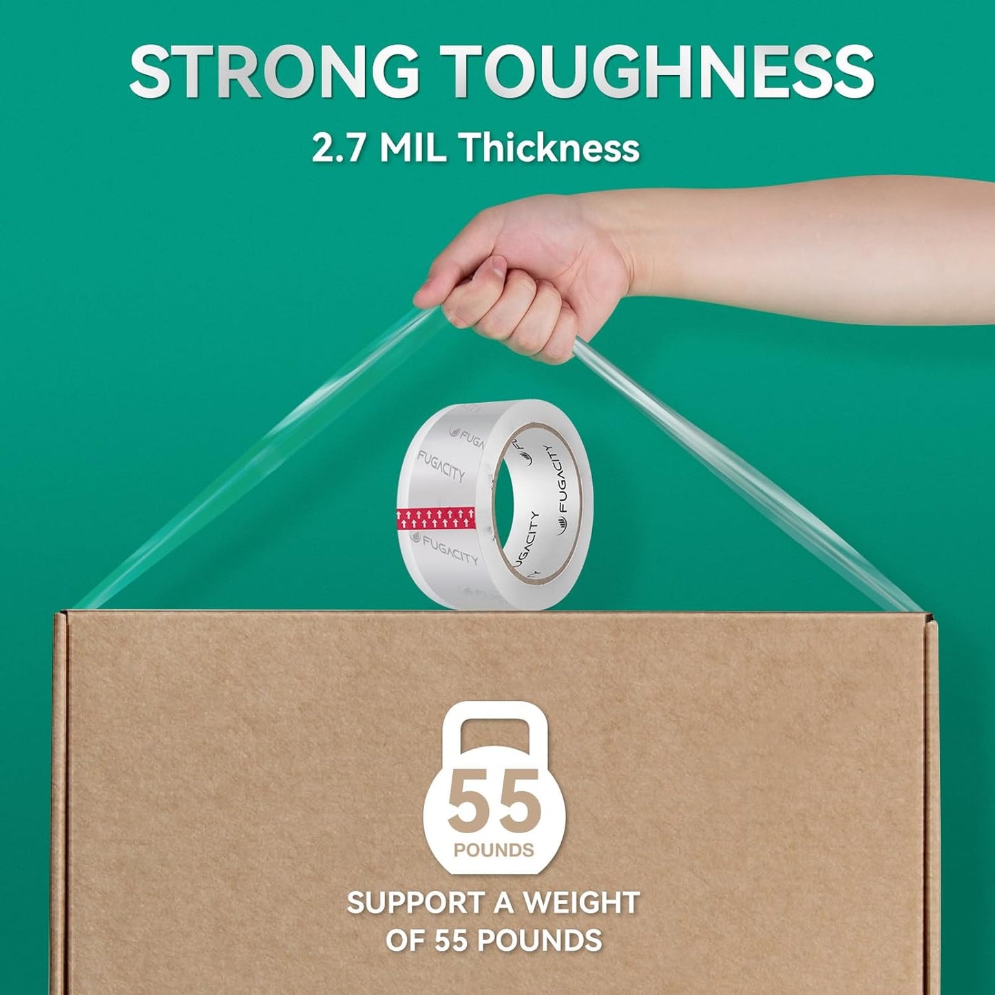 FugaCity Heavy Duty Clear Packing Tape Refills (18 Rolls), Packaging Tape for Moving Sealing, Moving Supplies Shipping Tape,2.7 Mil Thick, 2 in Wide,65 Yards Per Roll,Total 1170 Yards