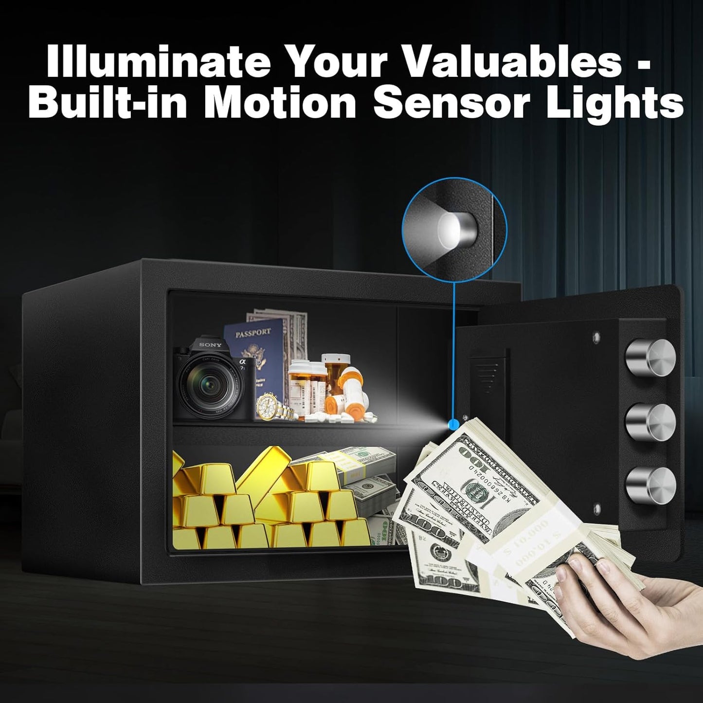 1.3 Cu Ft Small Fireproof Home Safe Box - External Type-C Backup, Steel Security Combination Key Lock Box with Removable Shelf, Safety Box for Document Jewelry Money