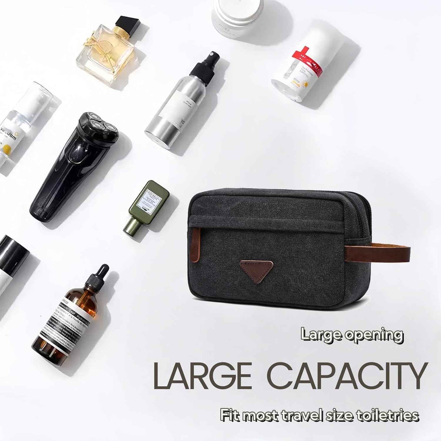 Tumecos Men’s Toiletry Bag Leather Waxed Canvas Shaving Dopp Kit Travel Accessories Organizer Bag