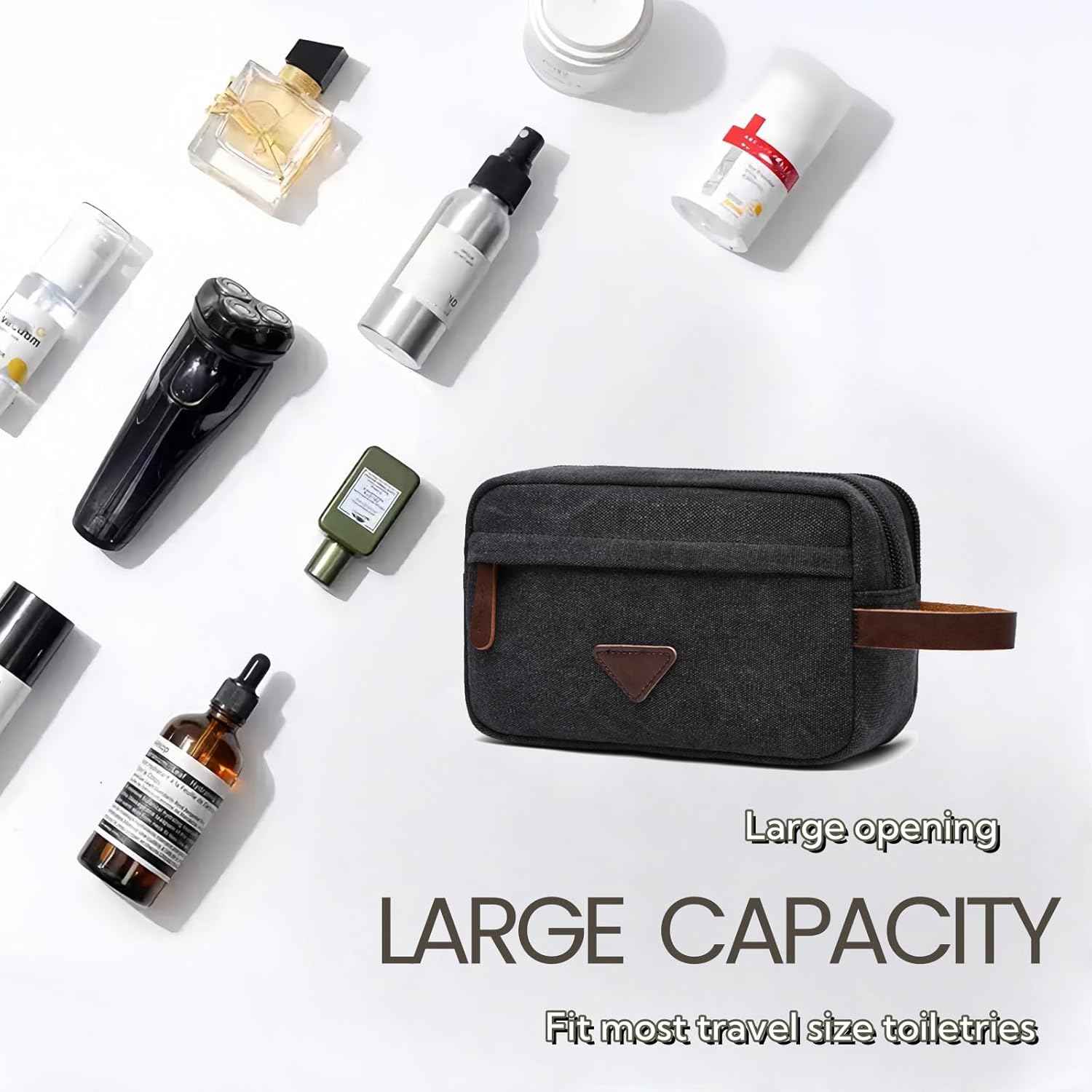 Tumecos Men’s Toiletry Bag Leather Waxed Canvas Shaving Dopp Kit Travel Accessories Organizer Bag