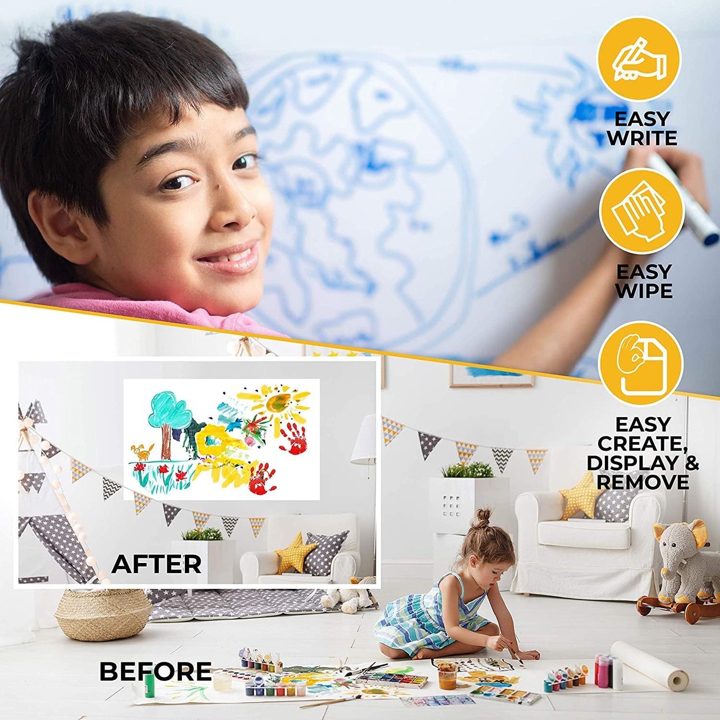 Backpacker Cling-rite Rolls Clingers Dry Erase Portable Whiteboard - 45' ft Roll with 30 Sheets, 12"x18" Reusable Surface for School Supplies, Office Decor, Kids Art & Craft Projects - American Made
