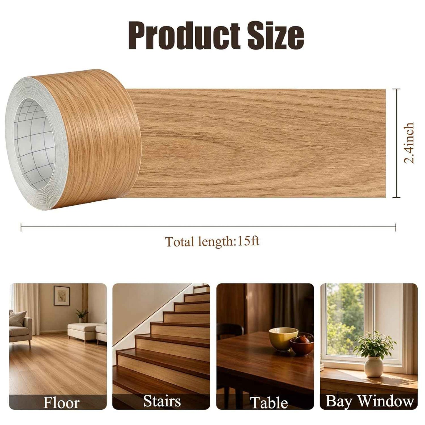 GSCIT Club Red Oak Wallpaper, 2.4 inch X 15ft Self Adhesive Wood Grain Repair Tape Walnut Repair Patch for Tables, Chairs, Baseboards, Doors, Windows, Floors, Handicraft DIY.