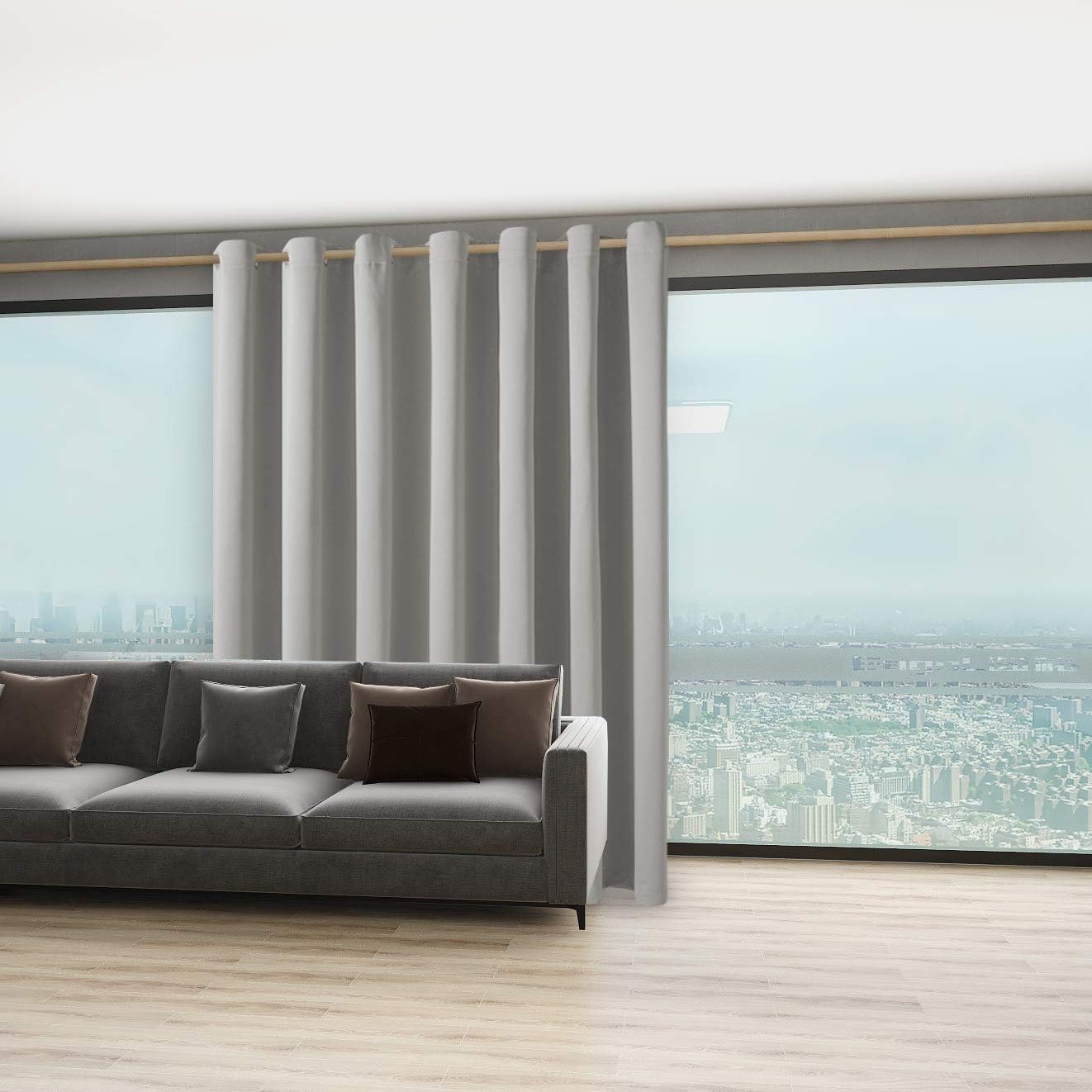 BONZER Room Divider Curtain Total Privacy Wall Extra Wide Grommet Room Darkening Curtains for Patio Sliding Glass Door, 108L x 108W Inch (9L x 9W ft), 1 Panel, Silver