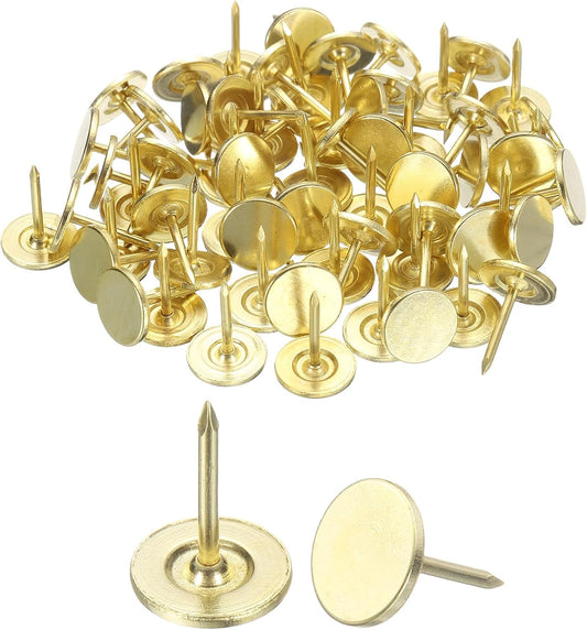 uxcell 100Pcs Upholstery Tacks, 11mmx15mm Flat Head Thumb Tack Decorative Furniture Nails Push Pins for Furniture Sofa Headboards, Gold