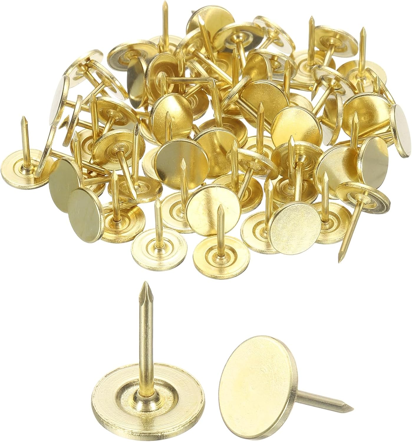 uxcell 150Pcs Upholstery Tacks, 11mmx15mm Flat Head Thumb Tack Decorative Furniture Nails Push Pins for Furniture Sofa Headboards, Gold