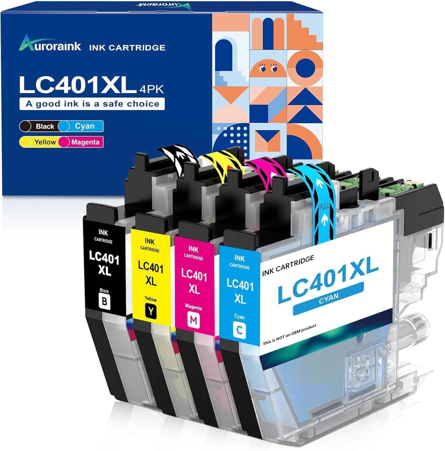 LC401XL Ink Cartridges Replacement for Brother LC401 LC401XL Ink Cartridges for Brother MFC-J1010DW MFC-J1012DW MFC-J1170DW Printer (Black, Cyan, Magenta, Yellow, 4 Pack)
