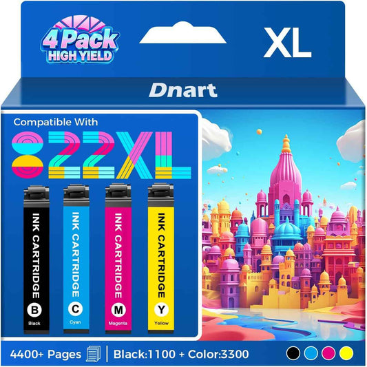 Remanufactured Ink Cartridge Replacement for Epson 822XL Ink Cartridges Combo Pack 822 822 XL T822XL for Epson Workforce Pro WF-4820 WF-4830 WF-4833 WF-4834 WF-3820 WF-3823 Printers Ink (4 Pack)