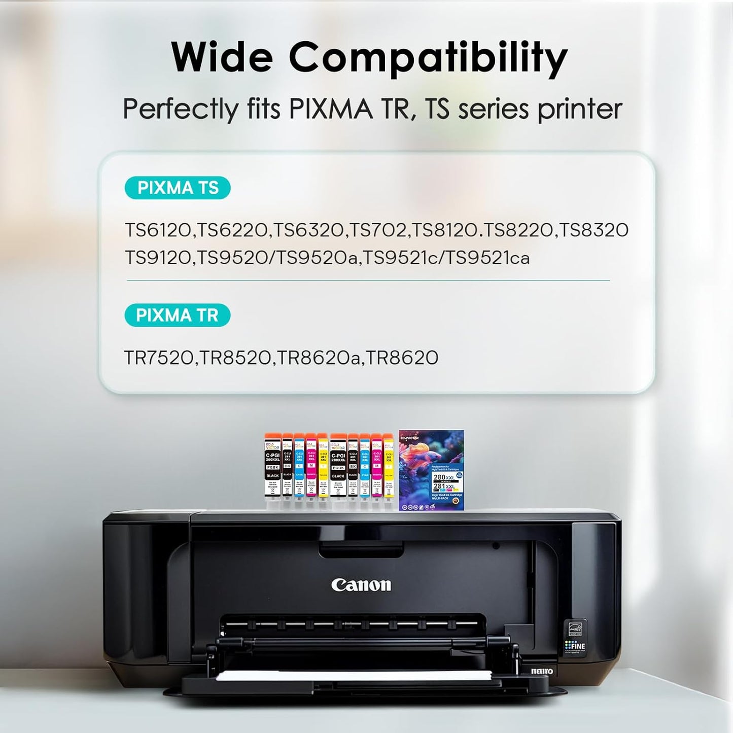 10 Pack 280 281 XXL Ink Cartridges Replacement for Canon 280XL 281XL Ink Cartridges PGI-280XXL CLI-281XXL for TR8620a TR8520 TR8620 TR8600 TR7520 TS6120 TS6220 TS9120 TS6320 TS8220 Printers