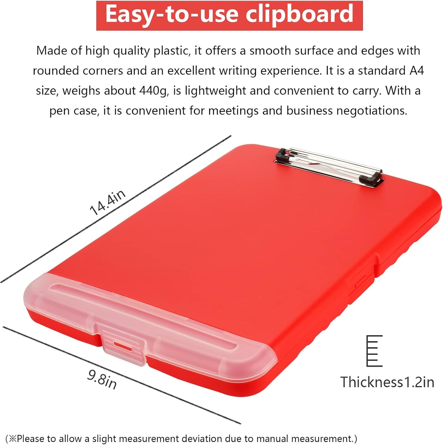 Clipboard with Storage,A4 Binder Nursing Clipboards with Pen Holder,Heavy Duty Storage Clipboard with Low Profile Clip,Clipboards Folder Side-Opening,Smooth Writing Clip Board Office Supplies(Red)
