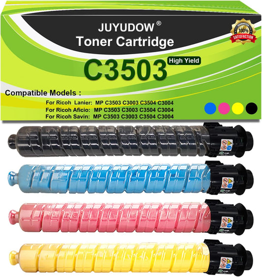 MP C3503 Toner for Ricoh MP C3003 Toner Cartridge Compatible for Ricoh Aficio Lanier Savin MP C3003 C3503 C3004 C3504 C3004ex C3504ex (4 Pack) Part#: 841813 841814 841815 841816 High Yield