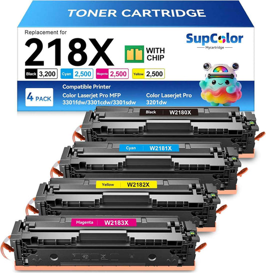 Compatible 218X Toner Cartridge Replacement for HP 218X Toner Cartridge Compatible for HP Color LaserJet pro MFP 3301sdw 3301fdw 3301cdw 3201dw Printer (Color, 4-Pack)
