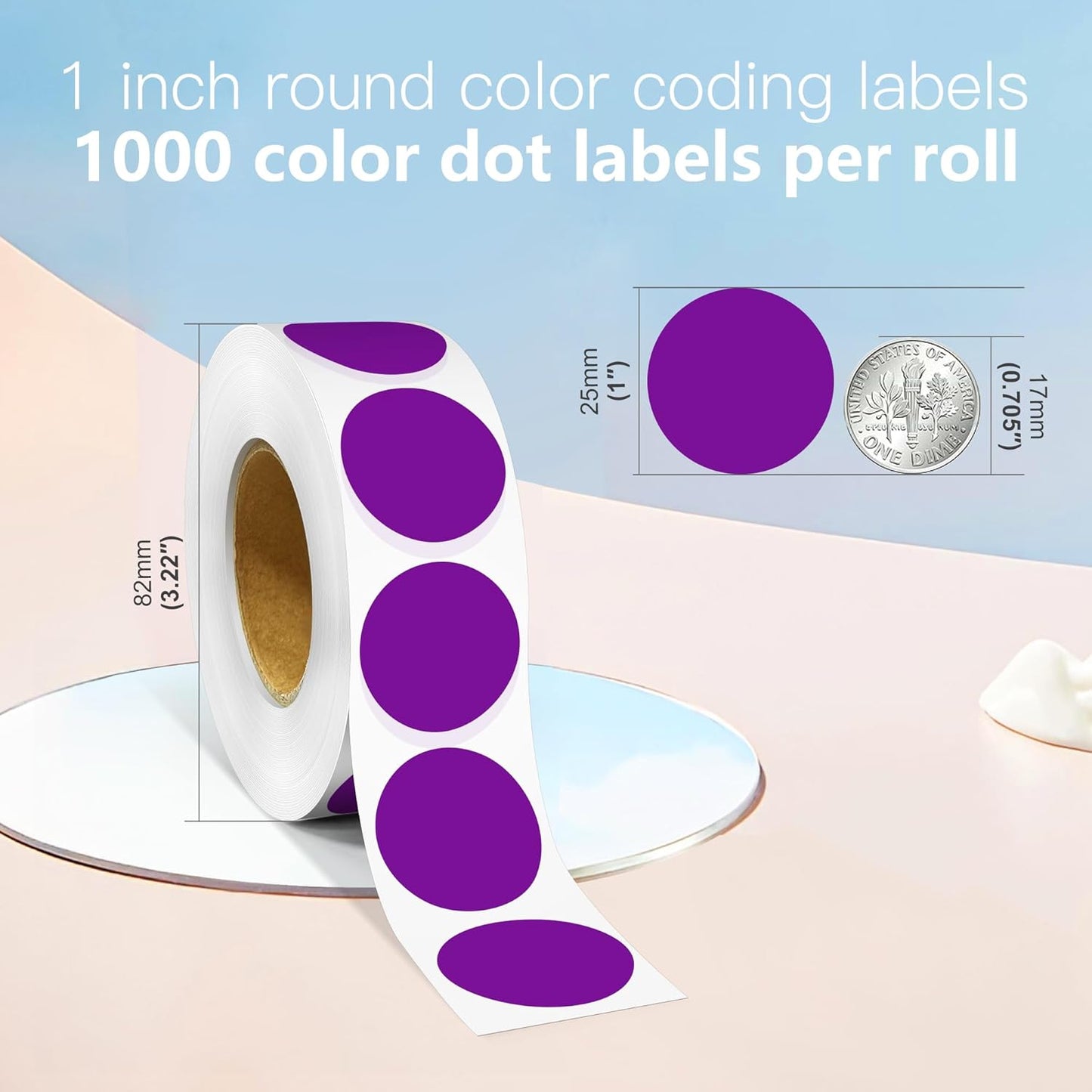 1 Inch Round Color Coding Labels, 1000 PCS Per Roll Purple Color Coded Dot Stickers, Round Color Dot Labels for Organizing, Filing, and Storage