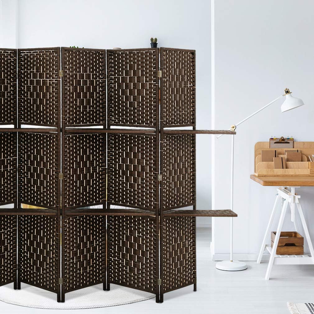 Room Divider and Folding Privacy Screens, 6 Panel Wall Wood Folding Screen Partitions with Removable Storage Shelves, 6FT Divider Freestanding Partition for Home Office Bedroom, Brown
